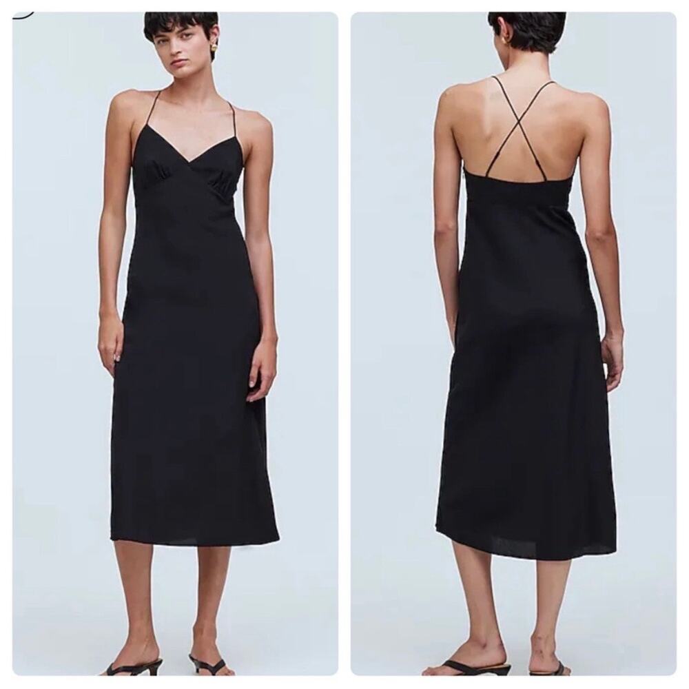 madewell the layton midi slip dress true black nk419 women size 0